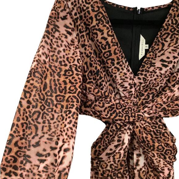 Anthropologie Ranna Gill Tan Black Gold Leopard Print Midi Dress Size Small - Picture 13 of 16